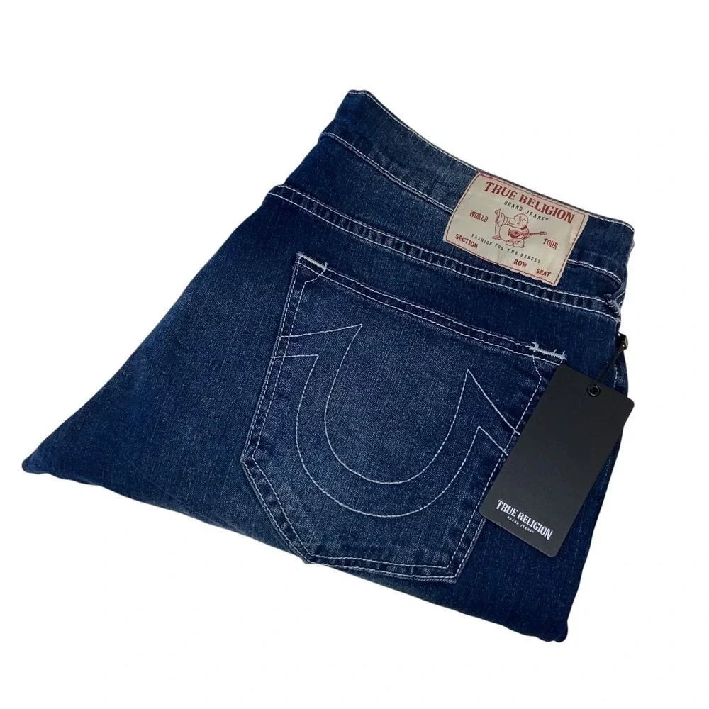 True Religion Ricky Relaxed Straight Jeans Dark Hibernation Wash Size 36x34 NEW